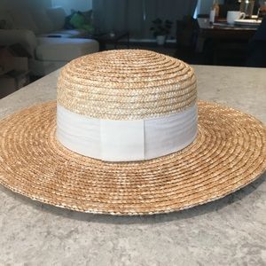 Straw Boater Flat Brim Vacation Hat